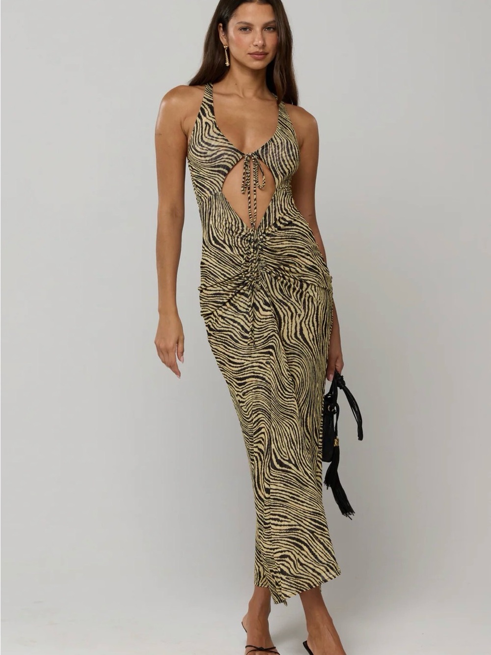 RESA Cutout Zebra-Print Midi Dress in Black and Cream